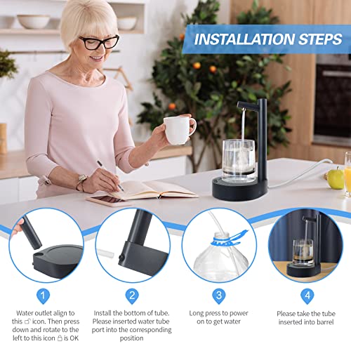 Keweis Desktop Water Bottle Dispenser, Keweis Portable Electric Water Bottle Pump Countertop for 5 Gallon & Universal Bottles, USB Charging Automatic Water Jug Dispenser for Bedside, Home, Office, Outdoor - Image 4