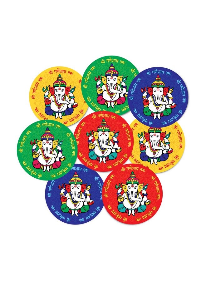 weRevel Shree Ganesha Decorative Party Stickers, 40 Count, 2 Inches, Round, 4 Traditional Colors - Image 1