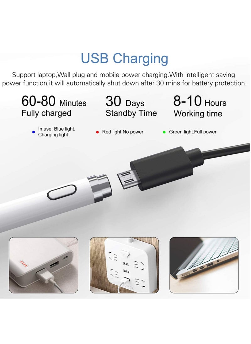 ELTRAZONE - Active Stylus Pen White/Black 1.45mm fine Tip for iPad Apple iPhone Samsung Tablets, on iOS and Android Capacitive Touchscreen, Take-Note Hand-Written Draw no lags Skipping,Rechargeable, KECOW - Image 1