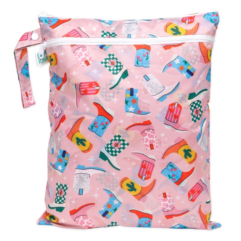 Bumkins Waterproof Wet Dry Bag for Baby Travel Swim Suit Cloth Diaper Pump Parts Pool Beach Gym Clothes Toiletry Hook to Stroller Daycare Zipper Reusable Wetdry Packing Pouch Cowgirl Boots - Image 2