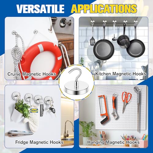Grtard 110 lbs Magnetic Hooks Heavy Duty, 8 Pack Strong Magnet Hook for Cruise Cabins, Large Magnetic Hooks, Magnets with Hooks for Hanging, Cruise, Curtain, Home, Kitchen, Workplace(Silver) - Image 4