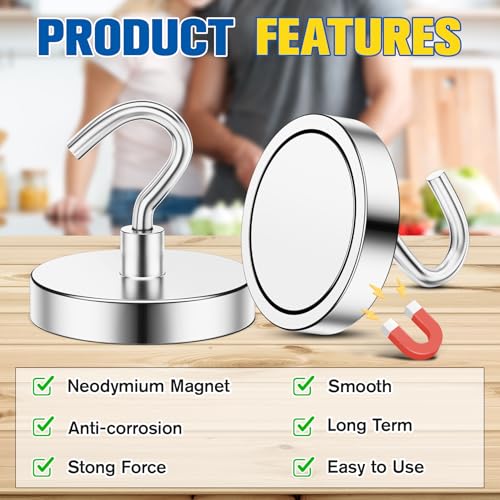 Grtard 110 lbs Magnetic Hooks Heavy Duty, 8 Pack Strong Magnet Hook for Cruise Cabins, Large Magnetic Hooks, Magnets with Hooks for Hanging, Cruise, Curtain, Home, Kitchen, Workplace(Silver) - Image 3