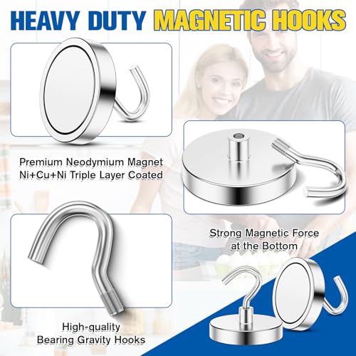 Grtard 110 lbs Magnetic Hooks Heavy Duty, 8 Pack Strong Magnet Hook for Cruise Cabins, Large Magnetic Hooks, Magnets with Hooks for Hanging, Cruise, Curtain, Home, Kitchen, Workplace(Silver) - Image 2