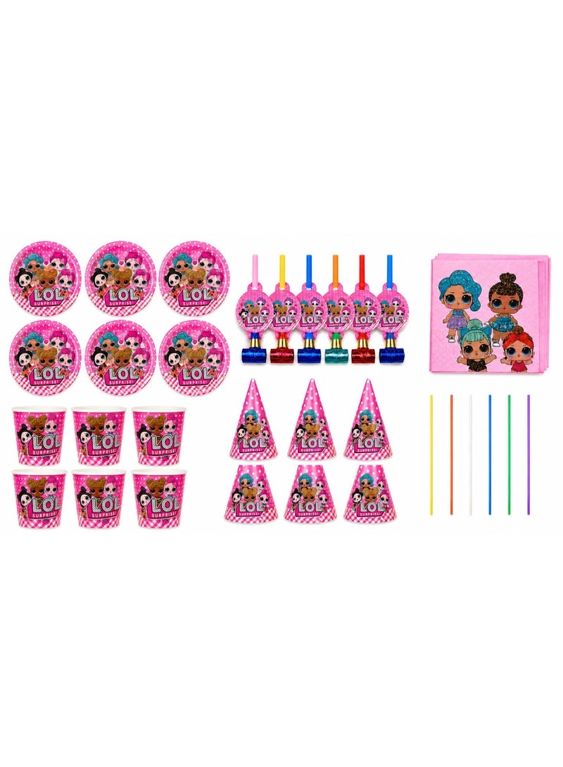 36 Pcs Fashion Doll Theme Kids Party Set, Birthday Party Tableware Kit with Plates, Cups, Tissues, Straws, Party Blowouts and Paper Hats - Image 2