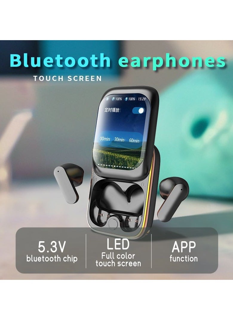 Generic - Magic Slide Headphone, 2024 New Intelligent Full-Color Touch Screen Slider Earphones, Slide Earphones With Touch Screen&Charging Case, Slide Tws Earphones, Wireless Earbuds Bluetooth 5.3 (Black) - Image 1