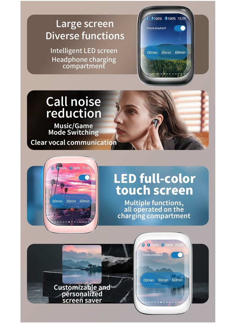 Generic - Magic Slide Headphone, 2024 New Intelligent Full-Color Touch Screen Slider Earphones, Slide Earphones With Touch Screen&Charging Case, Slide Tws Earphones, Wireless Earbuds Bluetooth 5.3 (Black) - Image 1