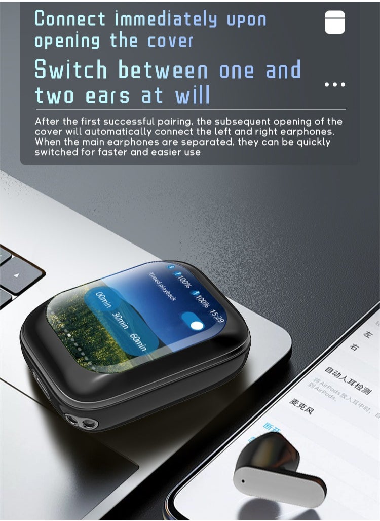 Generic - Magic Slide Headphone, 2024 New Intelligent Full-Color Touch Screen Slider Earphones, Slide Earphones With Touch Screen&Charging Case, Slide Tws Earphones, Wireless Earbuds Bluetooth 5.3 (Black) - Image 1