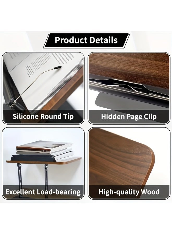 This 360° rotating bookshelf stand, featuring a wooden panel, is versatile and can be used to store cookbooks and books for reading. Its minimalist design makes it ideal for offices and libraries – black wood color - Image 5