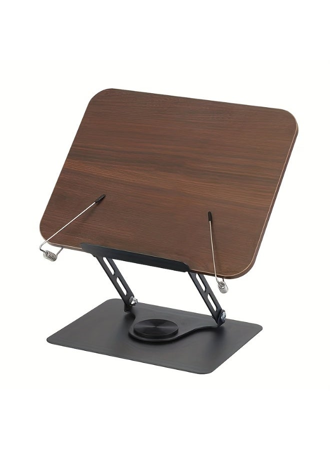 This 360° rotating bookshelf stand, featuring a wooden panel, is versatile and can be used to store cookbooks and books for reading. Its minimalist design makes it ideal for offices and libraries – black wood color - Image 1