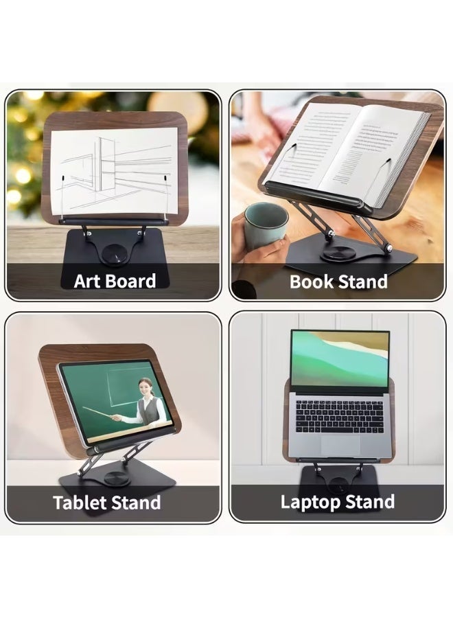 This 360° rotating bookshelf stand, featuring a wooden panel, is versatile and can be used to store cookbooks and books for reading. Its minimalist design makes it ideal for offices and libraries – black wood color - Image 4