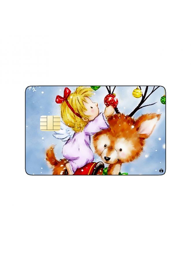 RKN PRINTED BANK CARD STICKER Cute Girl Drawing With Reindeer - Image 1