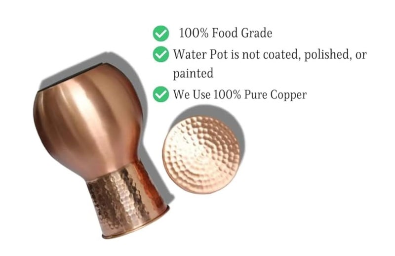 Pure Copper Hammered Matt Finished Bedroom Copper Pot, Jar, Bottle, Carafe 1100 ml  - Image 2