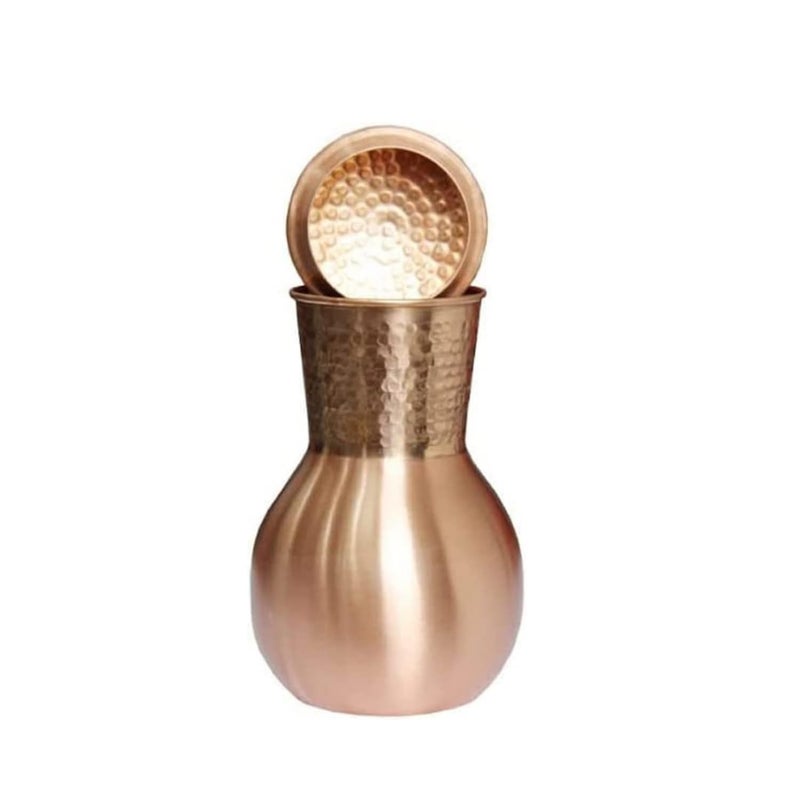 Pure Copper Hammered Matt Finished Bedroom Copper Pot, Jar, Bottle, Carafe 1100 ml  - Image 1