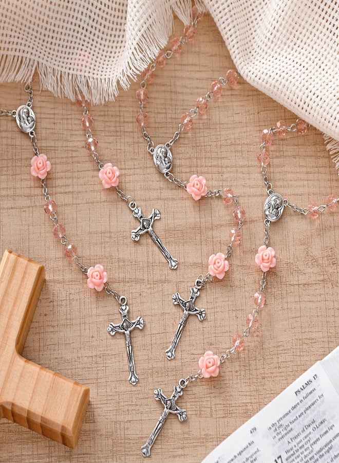 ROCEEI 24 Pcs Catholic Rosary Beads Necklace for Women Crystal Beads Flowers Necklace Rosaries Prayer Gifts with Organza Bags for First Communion Confirmation Christmas Baptism Favors (Pink) - Image 5