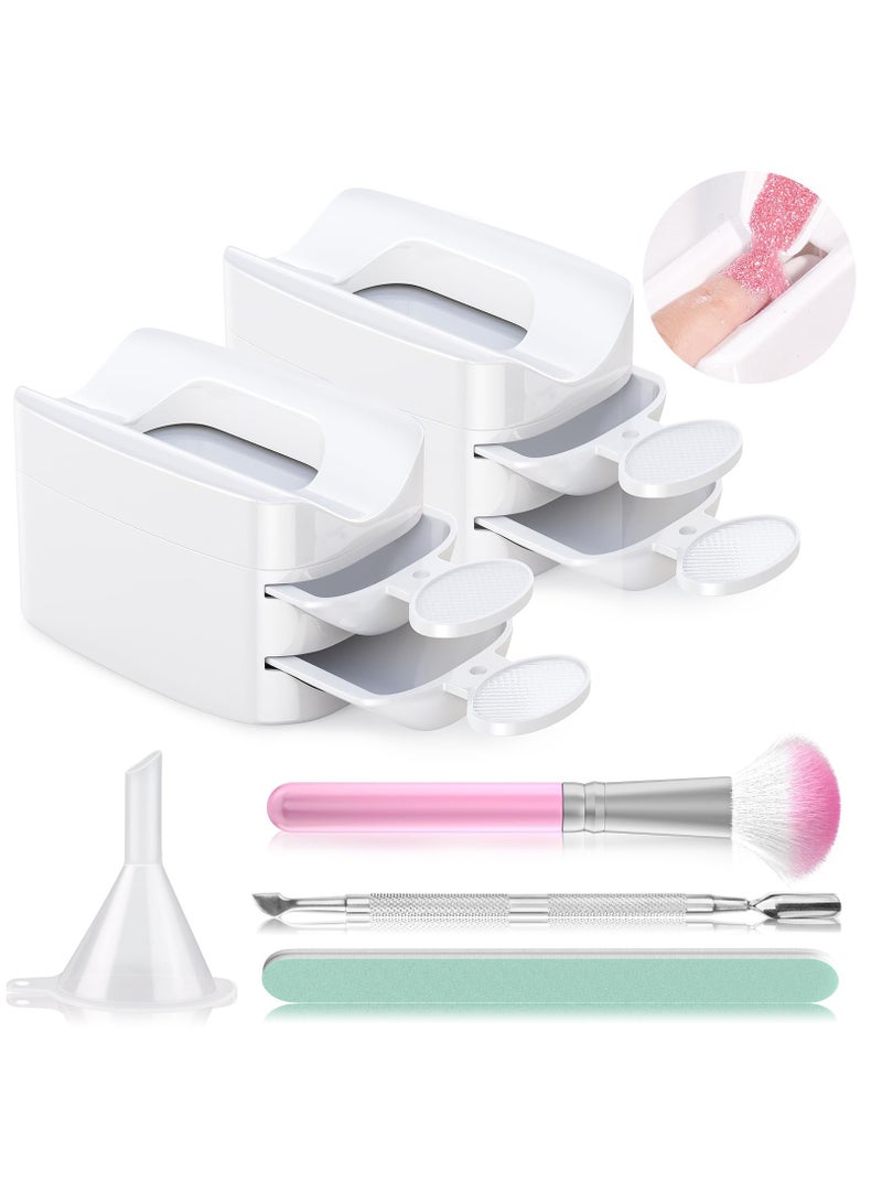 Excefore 2 Pcs Dip Powder Recycling Tray System,Portable Dip Powder Nail Kit Starter Set with Scoop, Nail Dust Brush, Metal Dual Head Cuticle Pusher and Nail File, Dipping Nail Art Manicure Accessories - Image 1