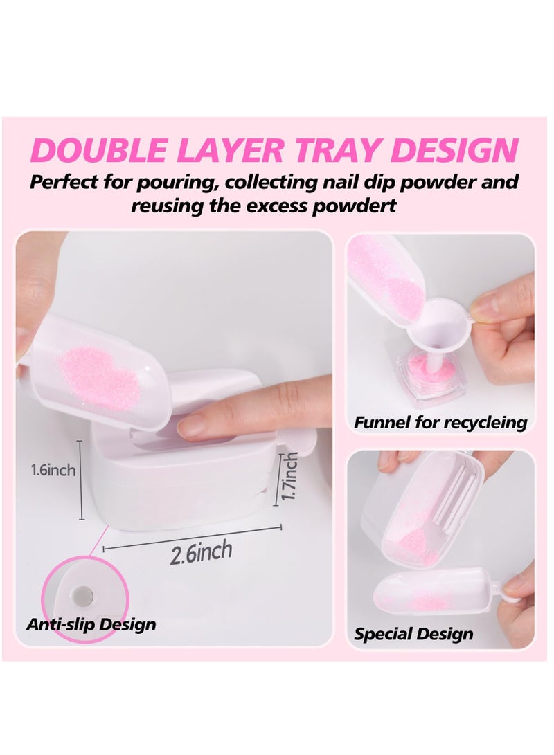 Excefore 2 Pcs Dip Powder Recycling Tray System,Portable Dip Powder Nail Kit Starter Set with Scoop, Nail Dust Brush, Metal Dual Head Cuticle Pusher and Nail File, Dipping Nail Art Manicure Accessories - Image 2
