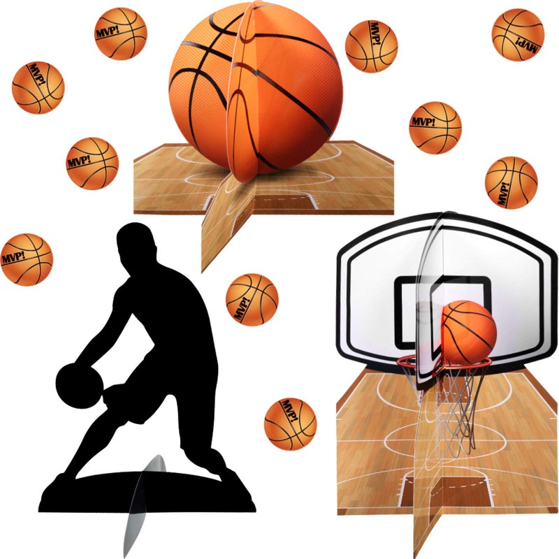 Skylety 24 Pieces Basketball Centerpieces Basketball Table Decorations Slam Party Supplies Basketball Cutouts Basketball Player Silhouette Decor for Birthday Baby Shower - Image 2