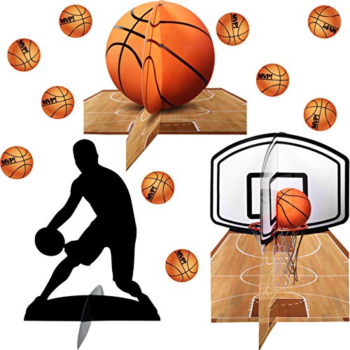 Skylety 24 Pieces Basketball Centerpieces Basketball Table Decorations Slam Party Supplies Basketball Cutouts Basketball Player Silhouette Decor for Birthday Baby Shower - Image 1