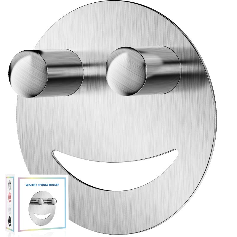 Yoshiky Stainless Steel Smiley Face Dish Sponge Holder, Silver Sink Caddy Organizer Storage with Suction Cup for Kitchen, Kitchen Sink Accessories Decor Scrubber Holder with Gift Box - Image 1