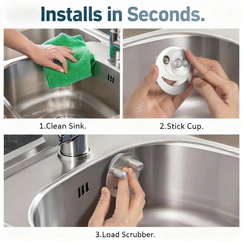 Yoshiky Stainless Steel Smiley Face Dish Sponge Holder, Silver Sink Caddy Organizer Storage with Suction Cup for Kitchen, Kitchen Sink Accessories Decor Scrubber Holder with Gift Box - Image 4