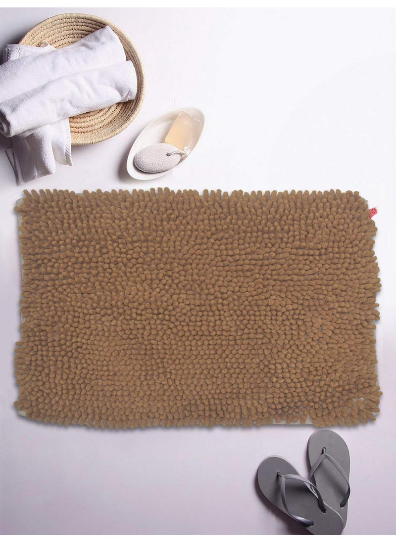 Bianca BIANCA Thick Shaggy Anti Slip Bath Mat -1pc Medium (Yakuza) | Fluffy & Soft Bath Rug, Floor Mat, Suitable for Bathroom | with Super Water Absorbency & Quick Dry Technology Solid-Brown  - Image 1