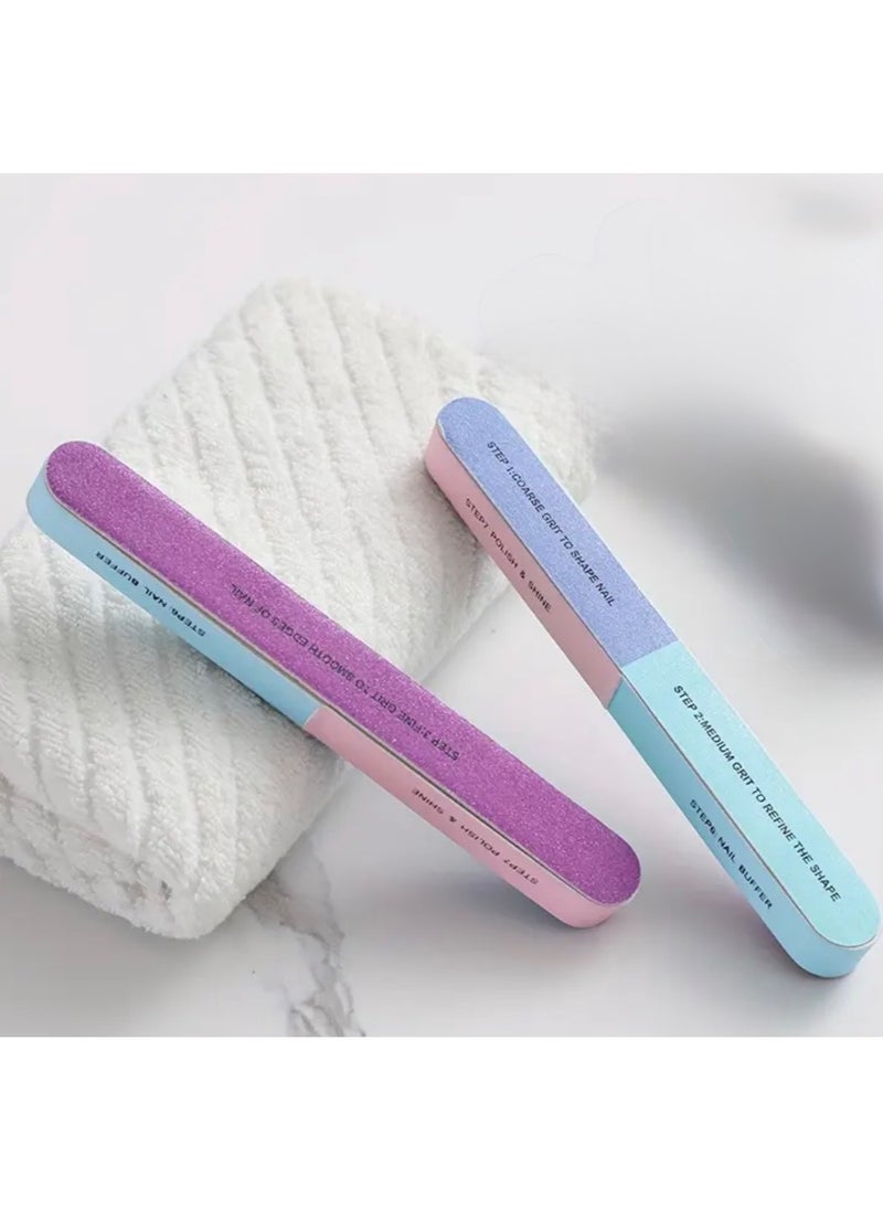 [2-Pieces ] 7-Way Nail Buffer Blocks – Shape, Smooth & Shine Natural Nails | 150 to 4000 Grit Buffers for Salon-Quality Finish at Home | All-in-One Nail File & Buffer Kit, Combines 7 essential nail care steps in one easy-to-use tool.