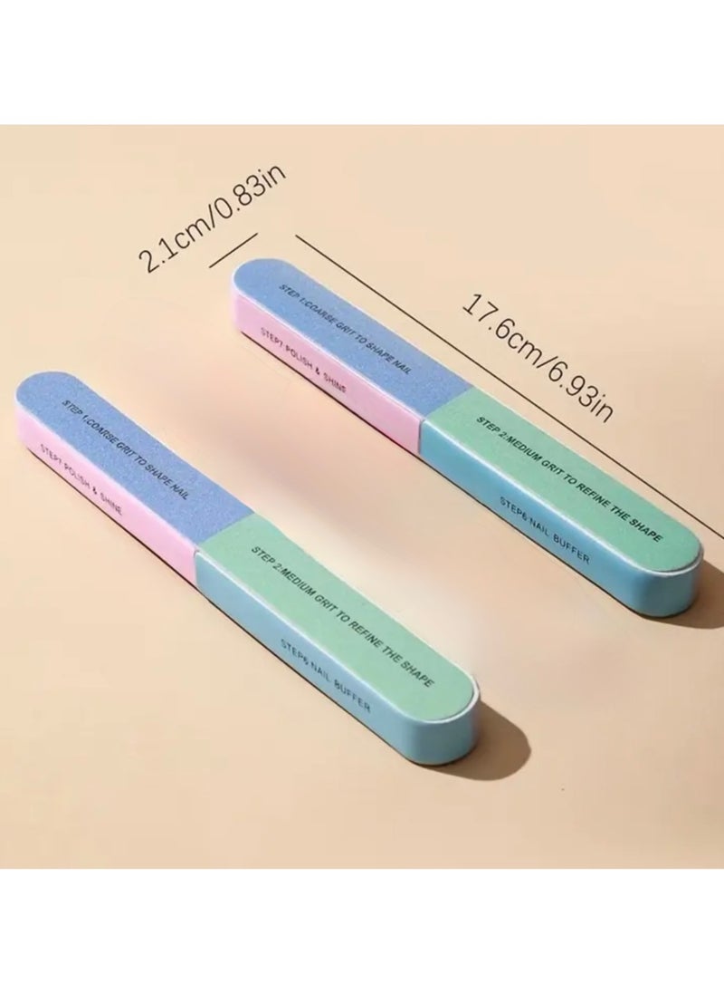 [2-Pieces ] 7-Way Nail Buffer Blocks – Shape, Smooth & Shine Natural Nails | 150 to 4000 Grit Buffers for Salon-Quality Finish at Home | All-in-One Nail File & Buffer Kit, Combines 7 essential nail care steps in one easy-to-use tool.