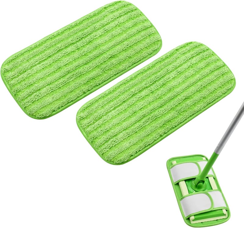 GFRED Mop Pads Compatible with Swiffer Sweeper Mop (2 Pack Strip Fabric Loop Pads for Sweeper, Green) - Image 1