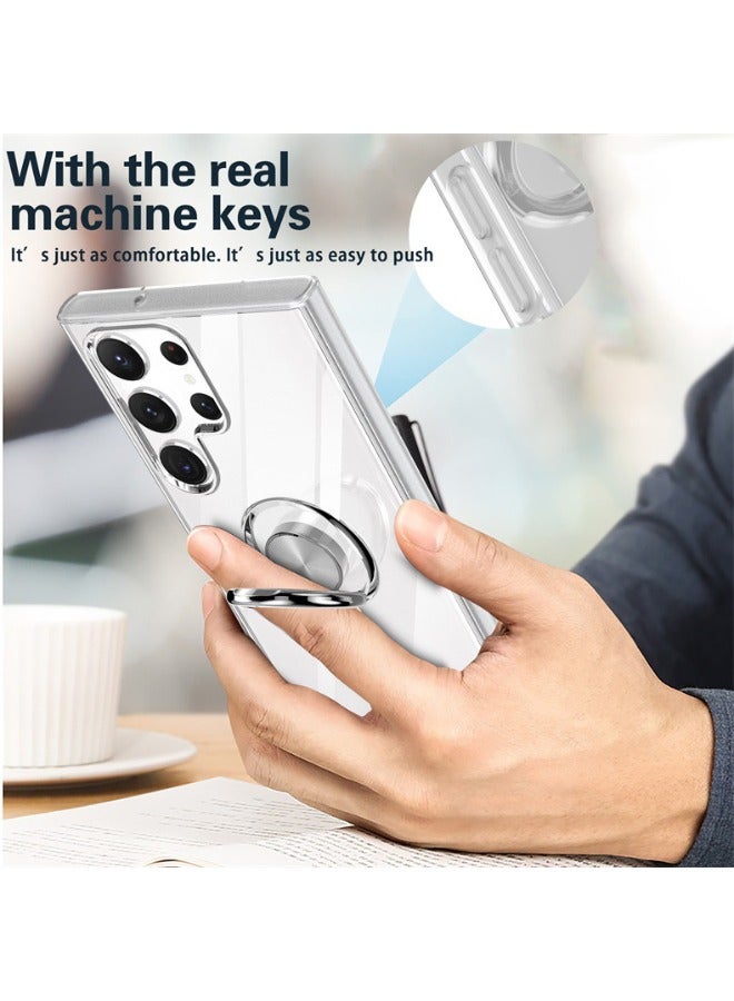 حافظة سامسونج جالاكسي S24 الترا مع مسند حلقي معدني، حافظة حماية للهاتف S24 الترا، مضادة للاصفرار، مضادة للانفجار، مضادة للخدش والسقوط، حافظة رفيعة للغاية لهاتف جالاكسي S24 الترا، شفافة - Image 4