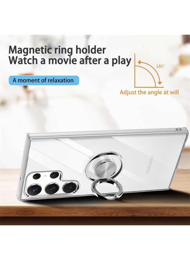 حافظة سامسونج جالاكسي S24 الترا مع مسند حلقي معدني، حافظة حماية للهاتف S24 الترا، مضادة للاصفرار، مضادة للانفجار، مضادة للخدش والسقوط، حافظة رفيعة للغاية لهاتف جالاكسي S24 الترا، شفافة - Image 5