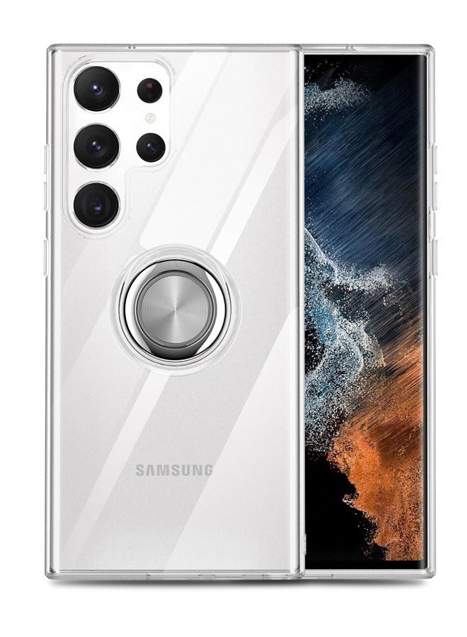 حافظة سامسونج جالاكسي S24 الترا مع مسند حلقي معدني، حافظة حماية للهاتف S24 الترا، مضادة للاصفرار، مضادة للانفجار، مضادة للخدش والسقوط، حافظة رفيعة للغاية لهاتف جالاكسي S24 الترا، شفافة - Image 3