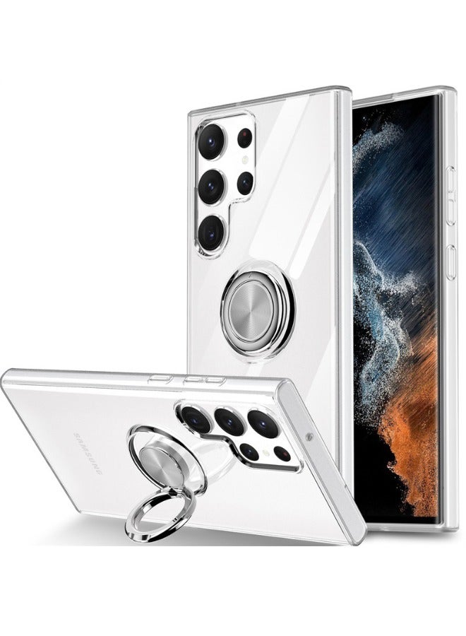 حافظة سامسونج جالاكسي S24 الترا مع مسند حلقي معدني، حافظة حماية للهاتف S24 الترا، مضادة للاصفرار، مضادة للانفجار، مضادة للخدش والسقوط، حافظة رفيعة للغاية لهاتف جالاكسي S24 الترا، شفافة - Image 2