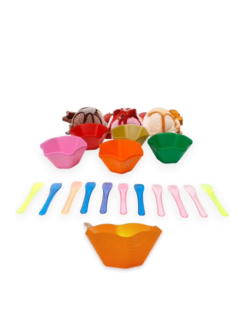 Teb Plastic Ice Cream Cups and Spoons Set – 55 Pieces Dessert Bowls and Spoons for Parties, Birthday, Ice Cream, Sundaes, Snacks – Disposable & Colorful Plastic Serving Set - Image 1