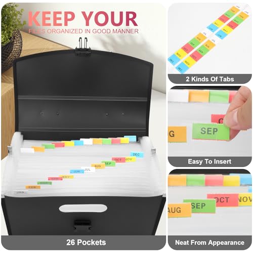 Uquelic 26 Pockets Expanding File Folder Organizer - Upgraded Durable Buckle, Accordion Folder Base with Ergonomic Portable Handle/Large A4 Letter Size Document Organizer, Folders with Pockets - Image 2