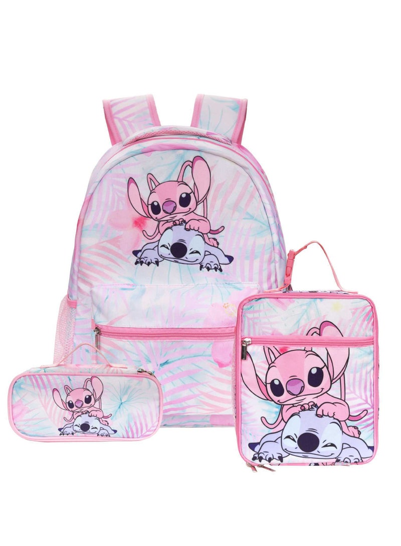 ستيتش حقيبة ظهر ستيتش كارتونية لطلاب المدارس الابتدائية والثانوية، مقاس 30*40*17 سم + حقيبة غداء 21*26*11 سم + حقيبة أقلام - Image 1