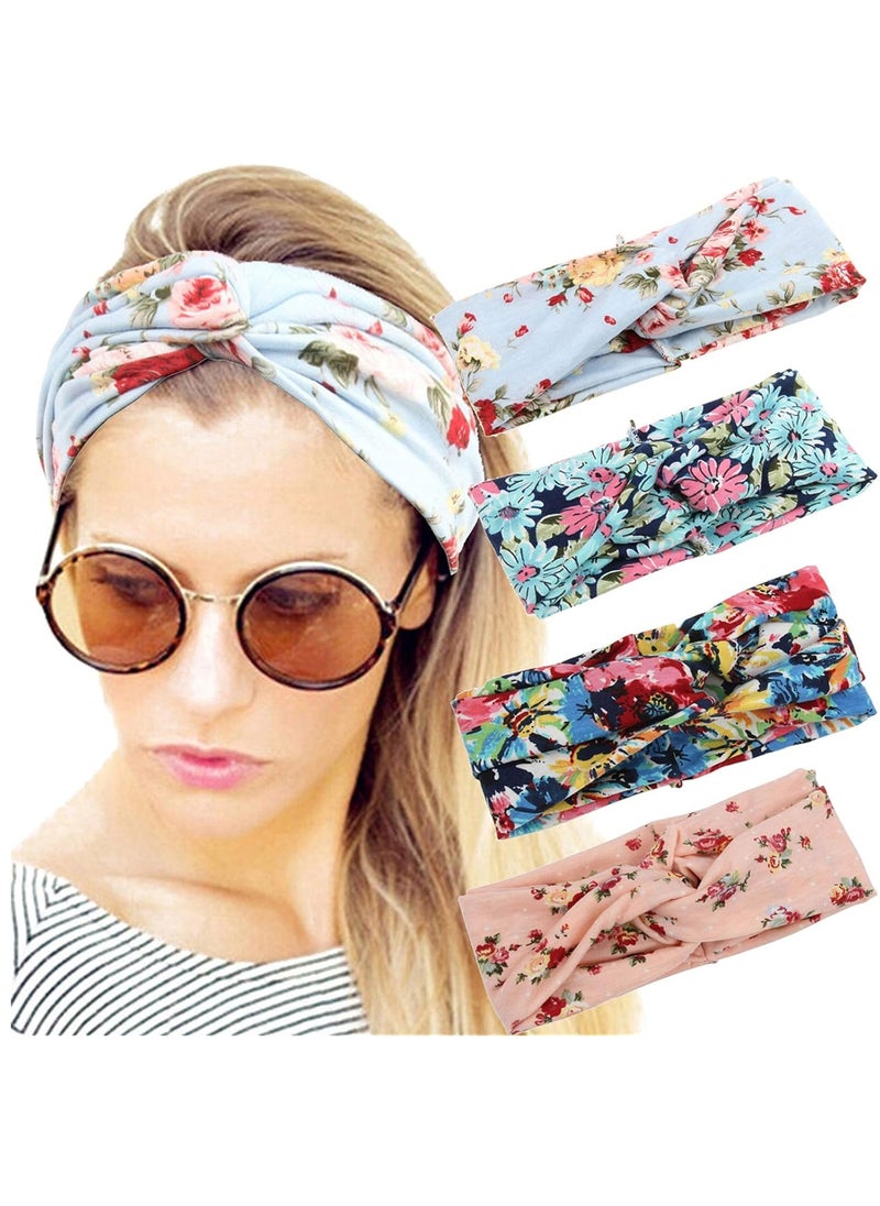 Generic - Hair tie made of soft cotton with spring flower patterns in multiple colors, set of 4 pieces - Image 1