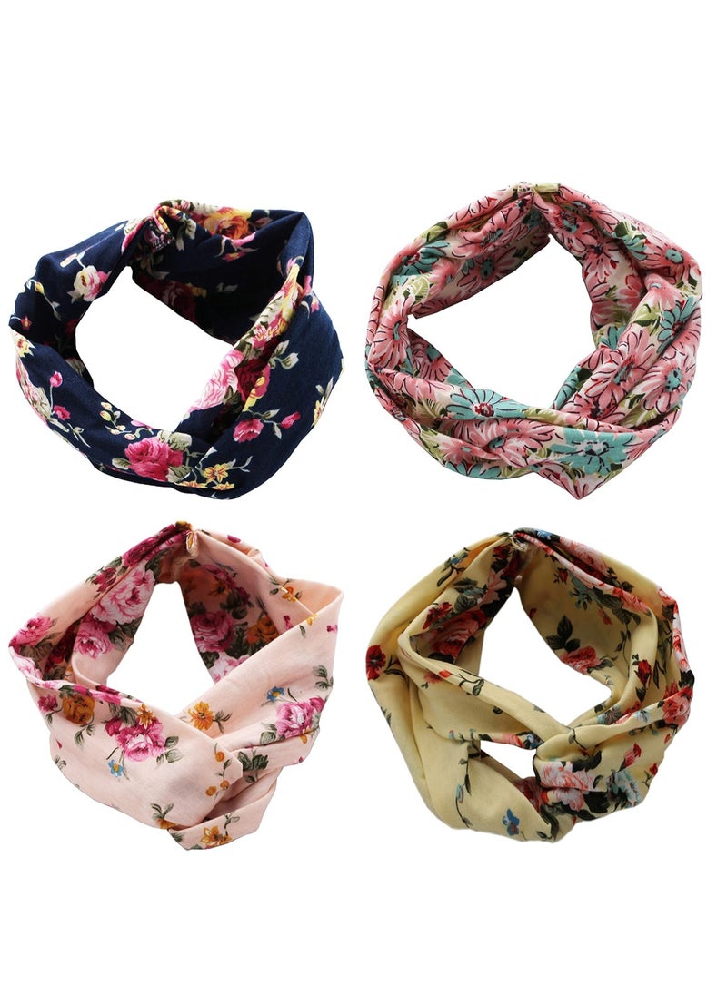 Generic - Hair tie made of soft cotton with spring flower patterns in multiple colors, set of 4 pieces - Image 1