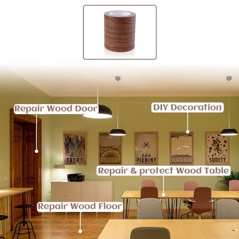 Aputue Wood Grain Repair Tape, 2PCS Waterproof Self Adhesive Repair Patch, Wood Grain Tape, Durable Versatile Adhesive Tape for Tables, Kitchen, Floor, Living Room Decoration (Dark Brown) - Image 2