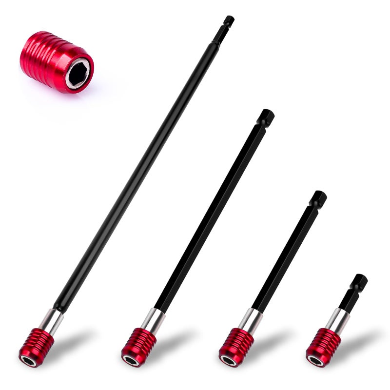Gegraterwa Drill Bit Extension 4 Pcs Magnetic Bit Holder 2/4/6/12" Bit Holder Extender for Impact Drill - Image 1