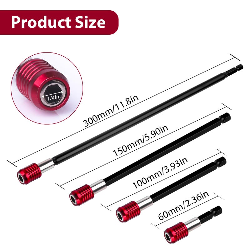 Gegraterwa Drill Bit Extension 4 Pcs Magnetic Bit Holder 2/4/6/12" Bit Holder Extender for Impact Drill - Image 3