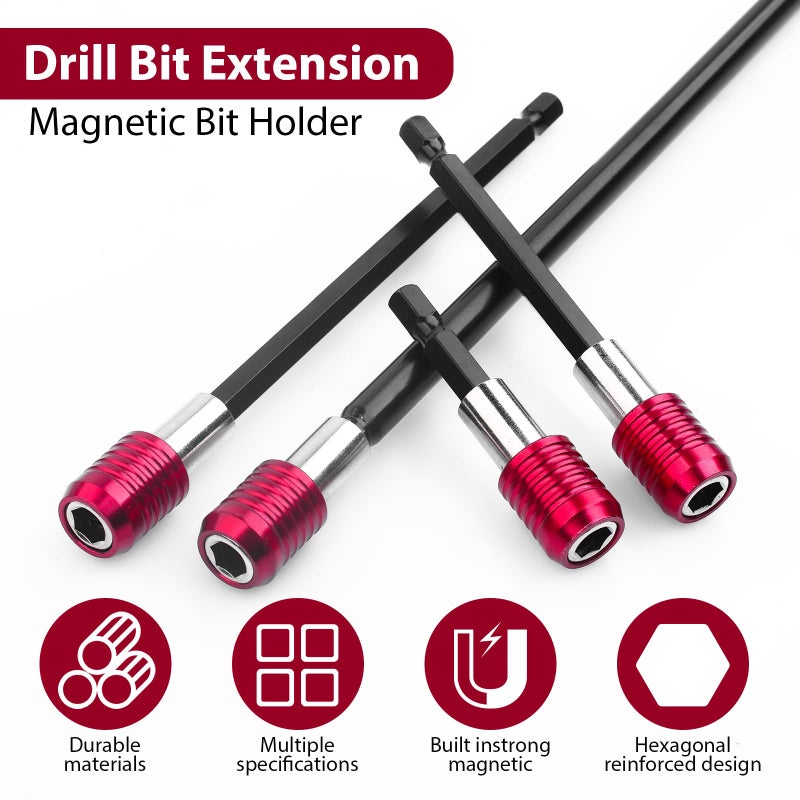 Gegraterwa Drill Bit Extension 4 Pcs Magnetic Bit Holder 2/4/6/12" Bit Holder Extender for Impact Drill - Image 4