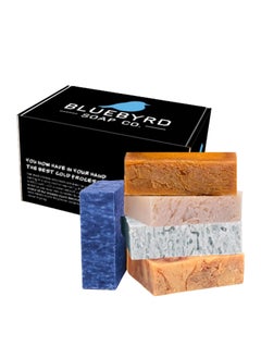 BLUEBYRD SOAP CO. BLUEBYRD SOAP Mens Natural Bar Soap Gift Set 5 Bars  Masculine Soap Bars Variety Pack  Bay Rum Citrus Cedar Sage Sandalwood Frankincense Exfoliating Pumice Mens Original 