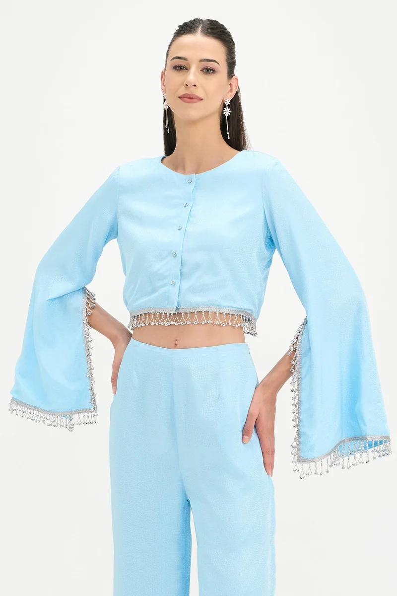 Virgio Self Design Viscose Crop Top for Women