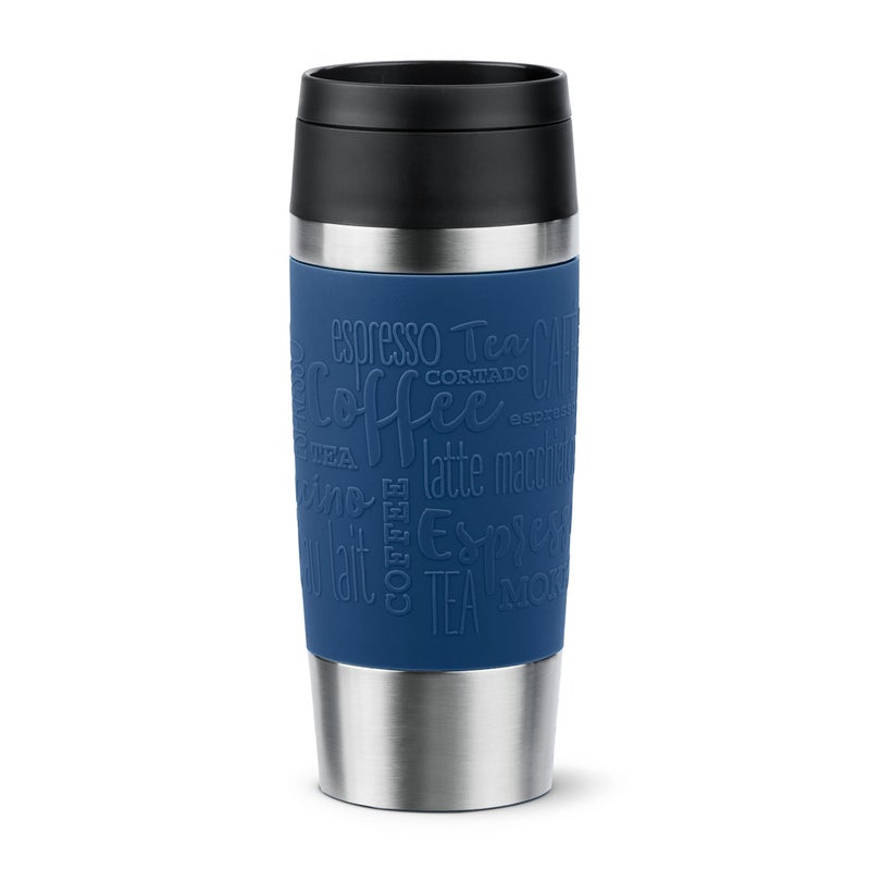 Emsa N20203 Travel Mug Classic Insulated Mug 036 litres Comfort Screw Cap Stainless Steel 4 Hours Hot and 8 Hours Cold 100 LeakProof Dishwasher Safe 360 Drinking Opening Dark Blue
