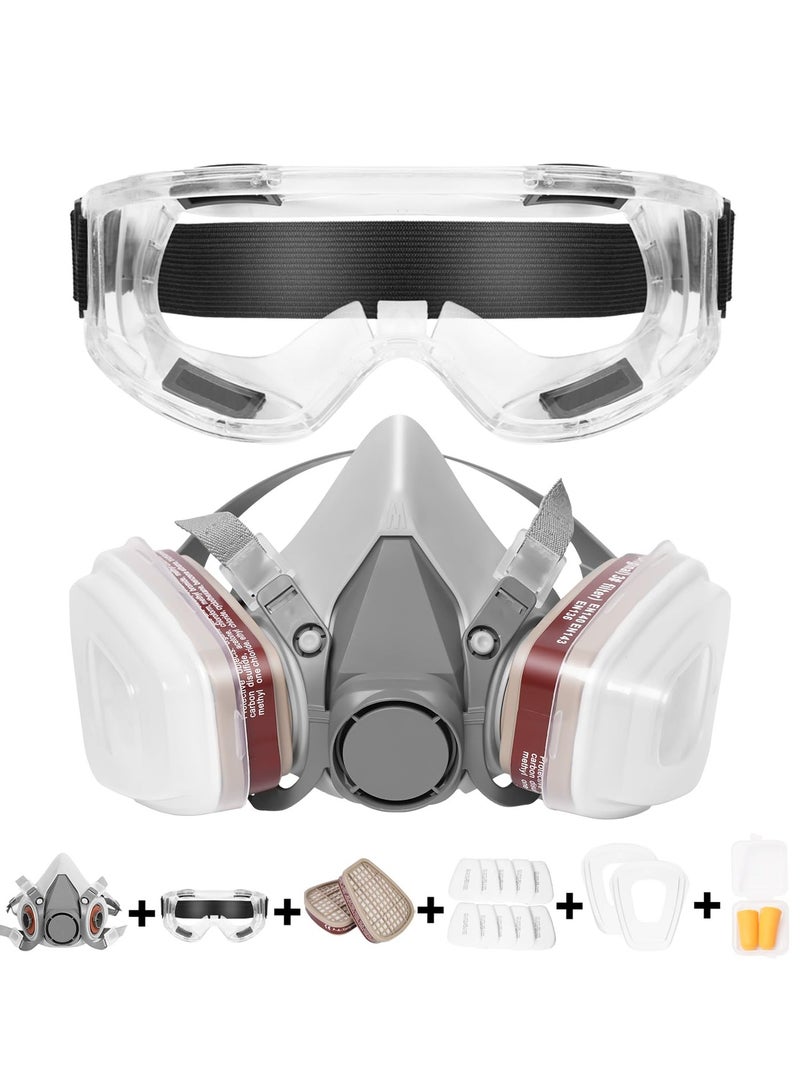 PYC Respirator Mask, Half Face Cover Gas Mask with Safety Glasses Reusable Professional Breathing Protection, for Painting, Organic Vapor, Welding, Polishing, Woodworking and Other Work Protection - Image 1