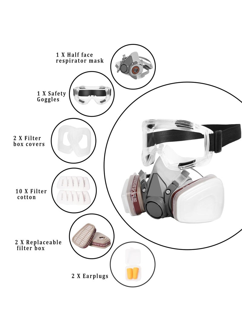 PYC Respirator Mask, Half Face Cover Gas Mask with Safety Glasses Reusable Professional Breathing Protection, for Painting, Organic Vapor, Welding, Polishing, Woodworking and Other Work Protection - Image 2
