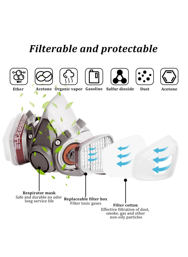 PYC Respirator Mask, Half Face Cover Gas Mask with Safety Glasses Reusable Professional Breathing Protection, for Painting, Organic Vapor, Welding, Polishing, Woodworking and Other Work Protection - Image 3