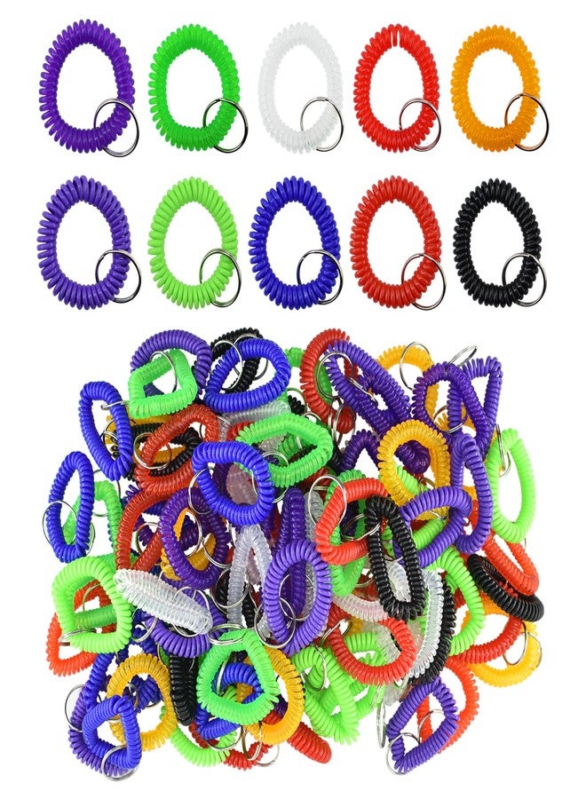BDS-HOME 100pcs Colorful Wrist Coil Keychain, Plastic Stretchable Wristlet Keychains Wrist Coil Key Chains, Wrist Band Key Ring Chain for Office, Outdoor, Beach, Gym Exercise to Carry - Image 1