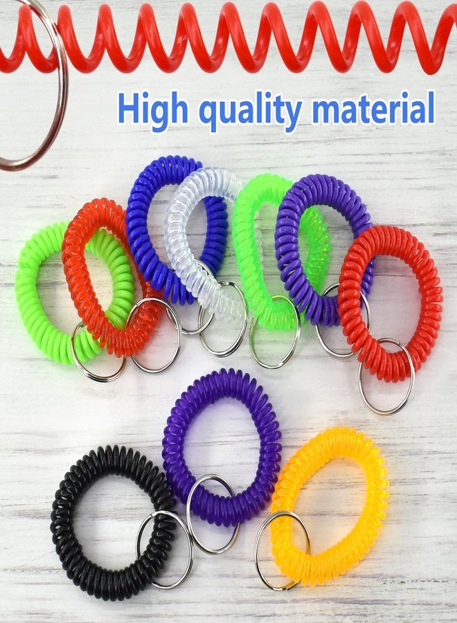 BDS-HOME 100pcs Colorful Wrist Coil Keychain, Plastic Stretchable Wristlet Keychains Wrist Coil Key Chains, Wrist Band Key Ring Chain for Office, Outdoor, Beach, Gym Exercise to Carry - Image 4