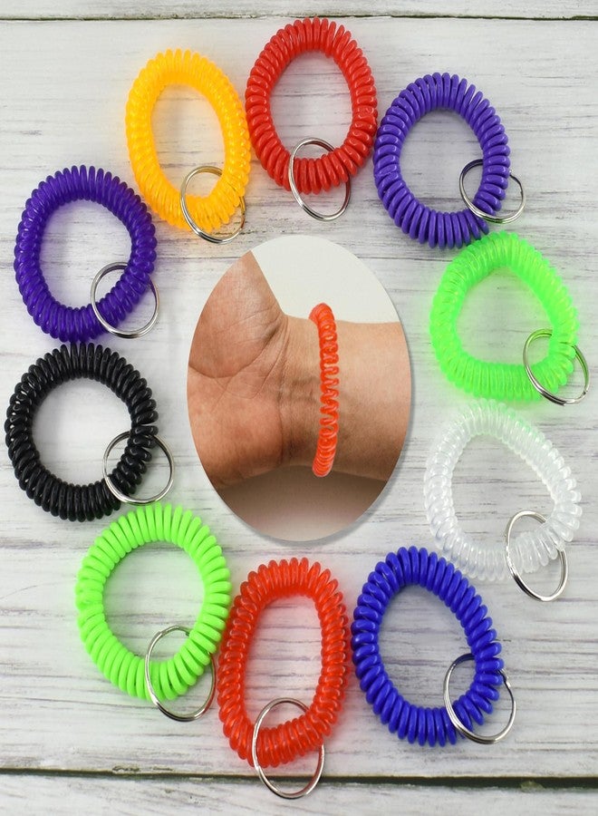 BDS-HOME 100pcs Colorful Wrist Coil Keychain, Plastic Stretchable Wristlet Keychains Wrist Coil Key Chains, Wrist Band Key Ring Chain for Office, Outdoor, Beach, Gym Exercise to Carry - Image 5